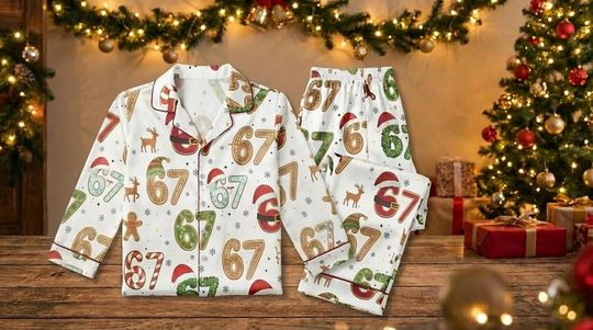 Discover Six Seven Meme PJs | Christmas Pajama Set | Funny Number Print | Women & Kids Sleepwear | Matching Holiday Loungewear