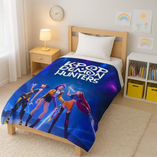 Discover K-POP Demon Hunters Velveteen Plush Blanket | Band Poster Style Throw