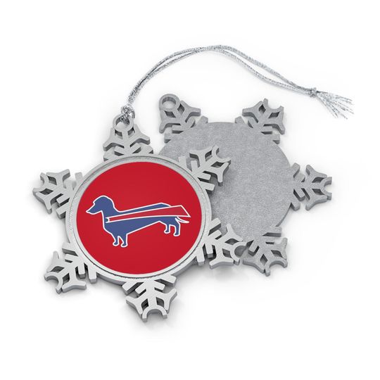 Pewter Snowflake Ornament, football Team Fan Gift, Football Dog Christmas Decor, Buffalo Bills Holiday Ornament, Sports Themed Tree Decoration