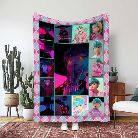 Discover KPop Idol Baby Cute Character Blanket, Animated Boy Group Concept Gift, Picture Frame Character Decor, Birthday Girl Gift Blanket, THA381