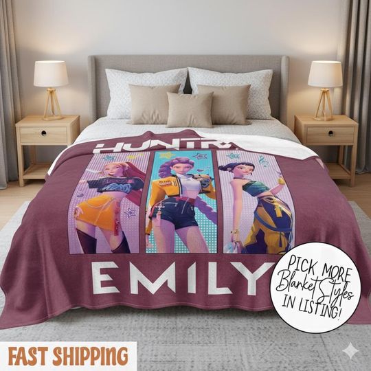 Discover Personalized Huntrix Girls Blanket  Custom Name K-Pop Demon Hunter Blanket  Cozy Christmas Kids Throw
