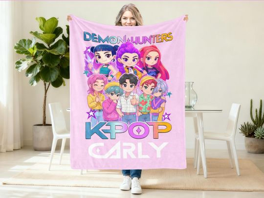 Discover Personalized Blanket With Huntrix Theme, Kpop Demon Huntrix Gift, , Rumi Mira Zoey Blanket, Gift for Huntrix fans, Gift for Huntrix fans