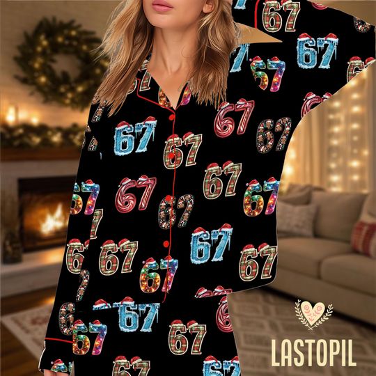 Discover Six Seven Meme Christmas Pajamas, Santa Six Seven PJs Holiday PJs Set Christmas Outfit, Funny Holiday Sleepwear Family Matching Pjs