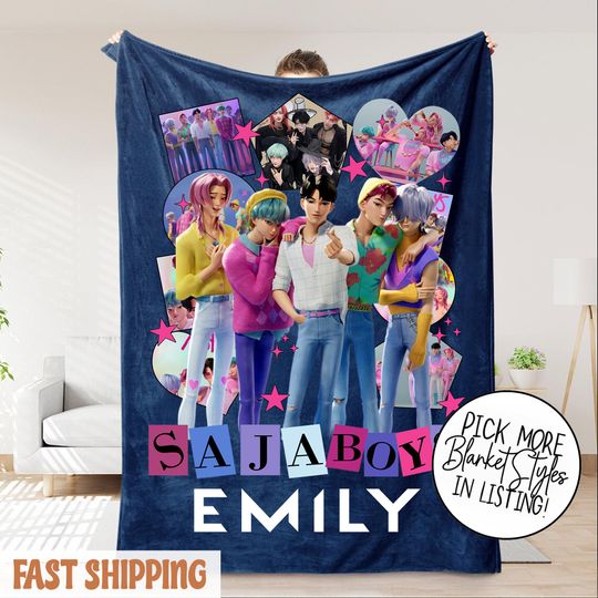 Personalized K-Pop Demon Hunter Blanket With Name  Custom Saja Boys Fantasy Throw