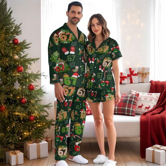 Discover 67 Christmas Pajama Outfit, Six Seven Meme Sleep Pants, Funny Holiday Loungewear, Family Festive Nightwear Set