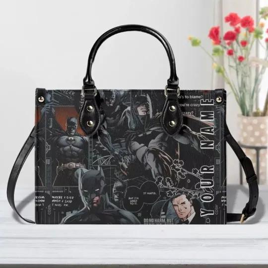 Personalized Batman Leather Handbag, Batman Lovers Women's Leather Bag Gift