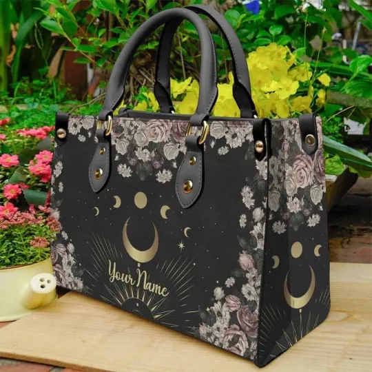 Discover Personalized Magic Witch Moon Phase Leather Handbag, Witches Leather Bag Gift