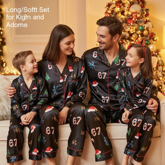 Discover Six Seven Meme Christmas Pajamas, Santa Six Seven PJs Holiday PJs Set Christmas Outfit, Funny Holiday Sleepwear Family Matching Pjs