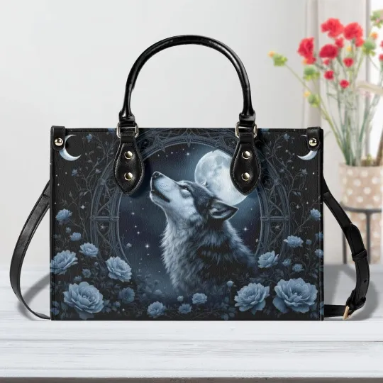 Discover Gothic Wolf Leather Handbag, Wild Wolf Moon Leather Bag Gift