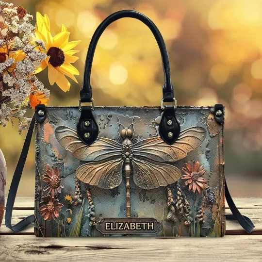Discover Personalized Stunning Dragonfly Leather Handbag, Dragonfly Leather Handbag Gift