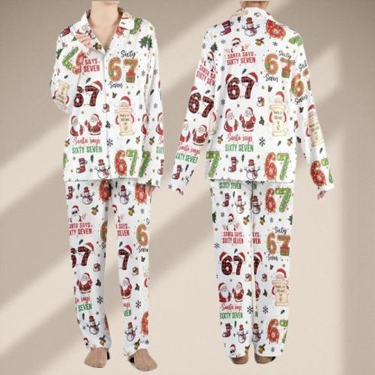 Discover Six Seven Meme Christmas Pajama Set, Funny Number Print PJs for Women & Kids, Viral Matching Xmas Sleepwear, Festive Holiday Loungewear
