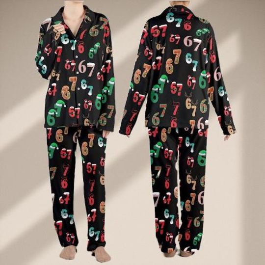 Discover Six Seven Meme Christmas Pajama Set, Funny Number Print PJs for Women & Kids, Viral Matching Xmas Sleepwear, Festive Holiday Loungewear