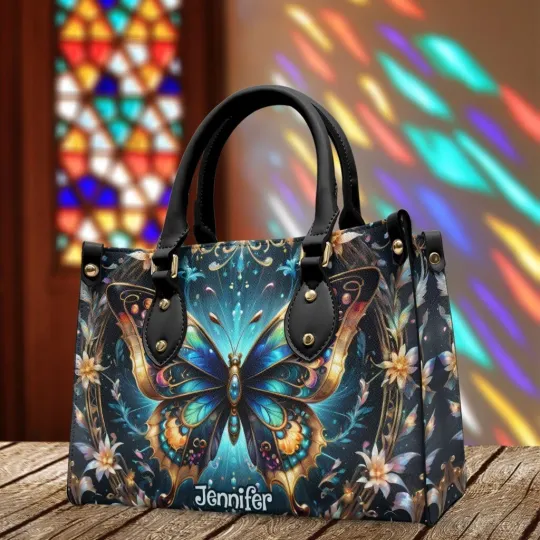 Discover Personalized Stunning Gold Metallic Butterfly Leather Handbag Lovers Gift