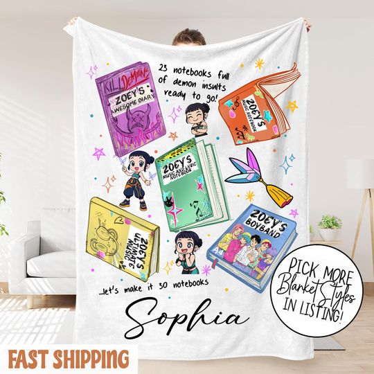 Discover Custom Huntrix Girls Blanket  K-Pop Demon Hunter Fantasy Cozy Throw