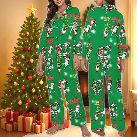 Discover Funny Meme  6 7 Christmas Pajamas, Six Seven 6 7 Meme Funny Christmas Pajama Sets