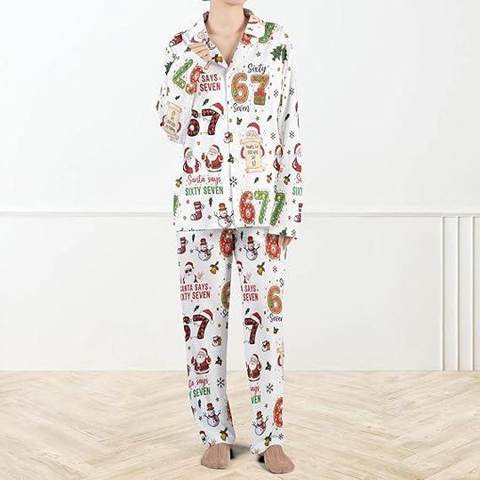 Discover Six Seven Meme Xmas Pajamas Set For Women, 67 Pajamas, 6 7 Meme Funny Pajamas For kids and Teens
