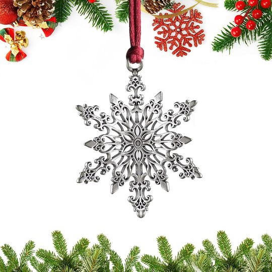 Discover Pewter Snowflake Ornament - Handcrafted Metal Christmas Tree Decoration for Holidays, DIY Hanging Craft