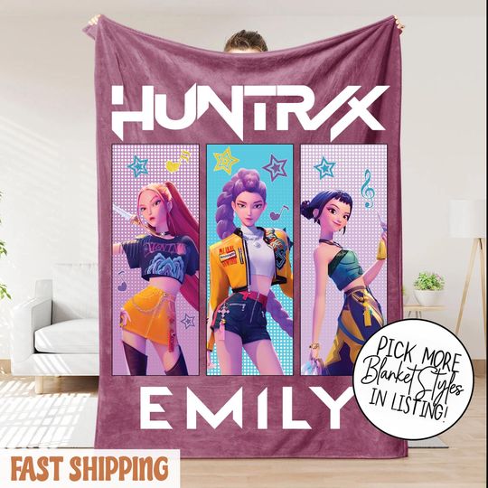 Discover Personalized Huntrix Girls Blanket  Custom Name K-Pop Demon Hunter Blanket  Cozy Christmas Kids Throw