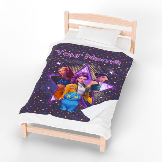 Discover Personalized Huntrix K-Pop Demon Hunters Velveteen Plush Blanket, Purple Anime Style Ultra Soft Throw