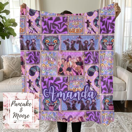 Discover Kpop Demon Hunters Blanket | Personalized Huntrix Blanket | Custom Name Purple Blanket for Kpop Fans