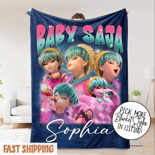 Discover Personalized Baby Saja Boys K-Pop Blanket  Custom Demon Hunter Fantasy Throw