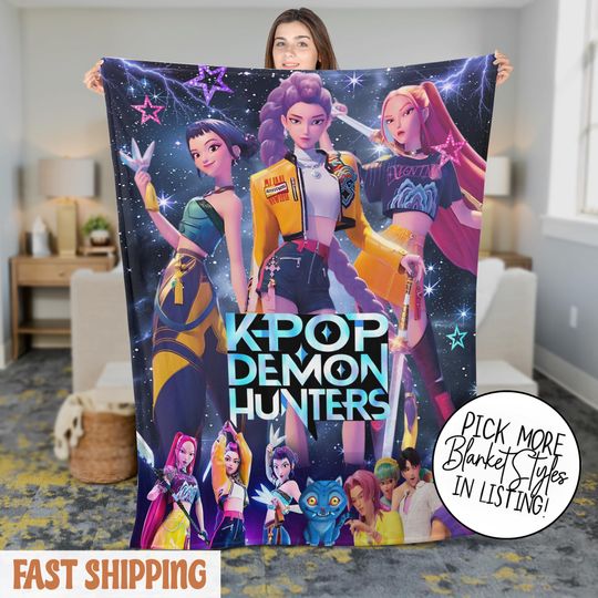 Discover Personalized Huntrix Girls Blanket  Custom K-Pop Demon Hunter Kids Christmas Throw