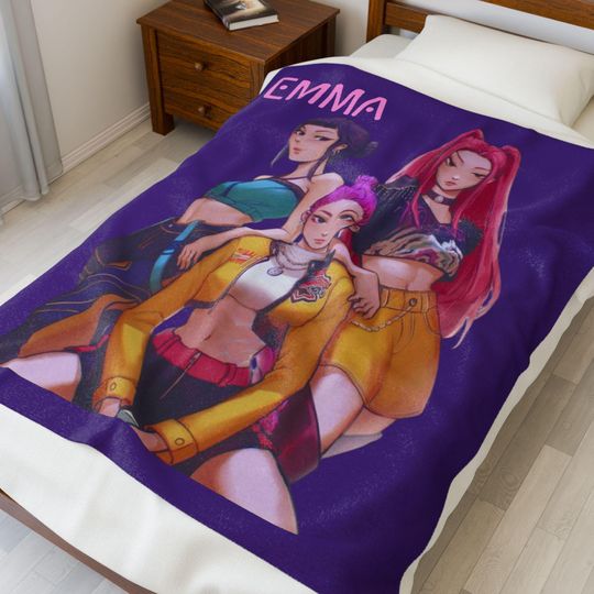 Discover Custom K-Pop Demon Hunters Plush Blanket, Cute Anime-Inspired, Huntrix Fans Blanket, Personalized Huntrix Design, Fun Gift for K-Pop Lovers