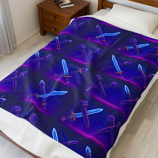 Discover Kpop demon hunters inspired Neon Swords , Cozy Throw Blanket, Gamer Gift, Bedroom Decor, Soft Plush Blanket, Unique Present