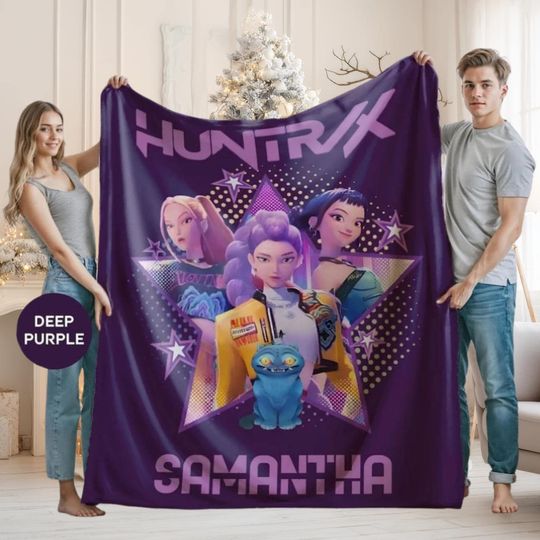 Discover Custom Kpop Demon Hunter Blanket - Personalized Soft Throw with Name - Cozy Plush Blanket for Home, Gift for Girls