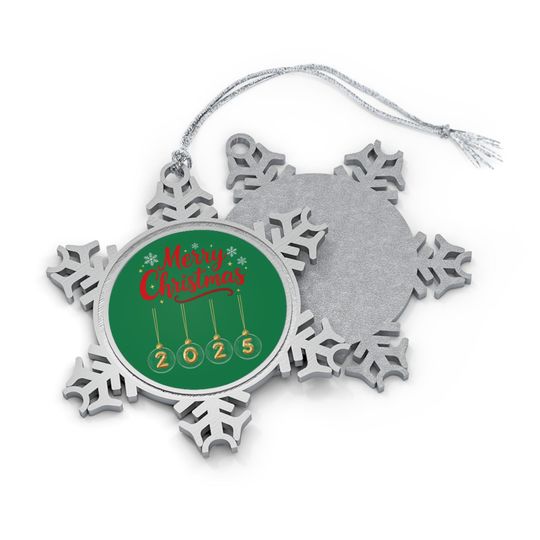 Merry Christmas 2025 Pewter Snowflake Ornament | Metal Holiday Ornament