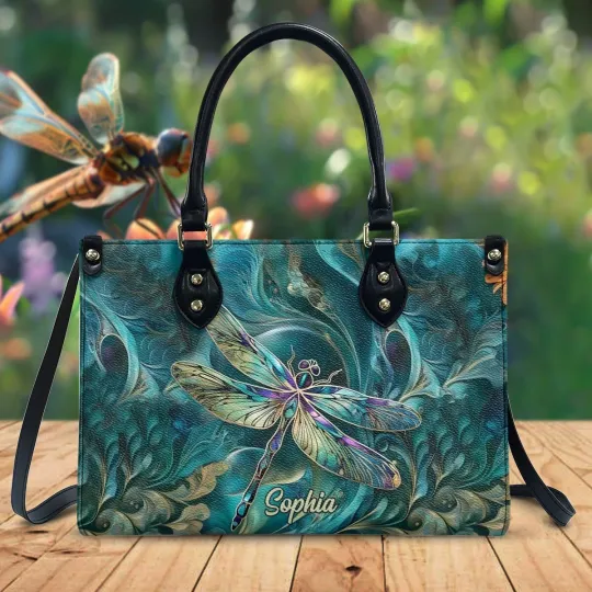 Discover Personalized Magical Dragonfly Leather Handbag, Dragonfly Leather Handbag Gift
