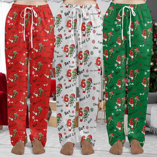 Discover Personalized Six Seven Meme Christmas Cozy Pajamas Set For Adult And Kids, Funny Christmas PJs, Viral Number Print Sleepwear Set, Christmas