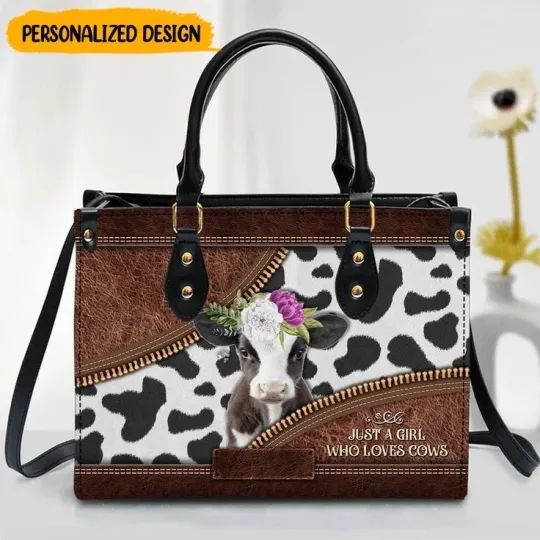 Discover Just A Girl Who Love Cow Leather Handbag, Dairy Cow Leather Handbag