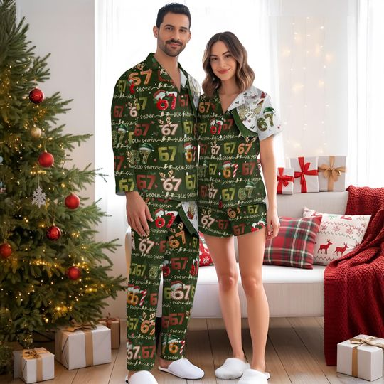 Discover 67 Christmas Pajama Outfit, Six Seven Meme Sleep Pants, Funny Holiday Loungewear, Family Festive Nightwear Set