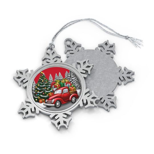 Pewter Snowflake Christmas Ornament: Rustic Holiday Tree Decoration
