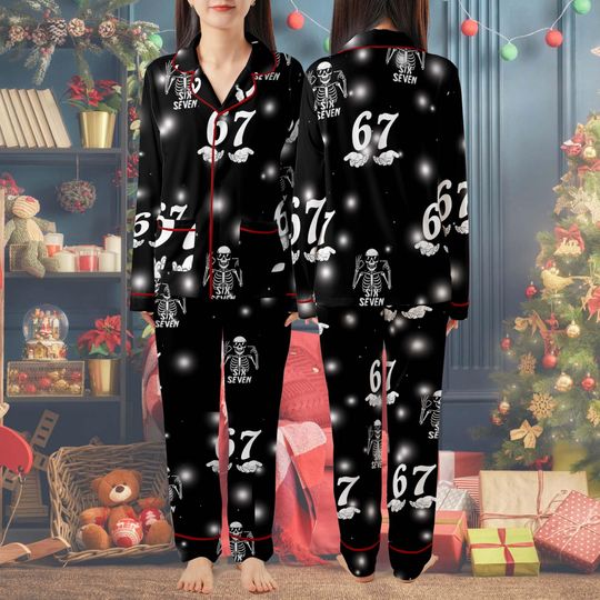 Discover Six Seven Meme Christmas Contrast Pajamas Set For Women And Kids, Funny Christmas , Viral Number Print Sleepwear,Matching Xmas Loungewear