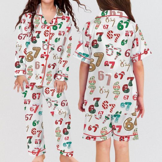 Discover Funny 67 Meme Christmas Pajamas for Kids | Cute Holiday 6 7 PJs | Boys Girls Christmas Sleepwear Set | Festive Six Seven Pajamas