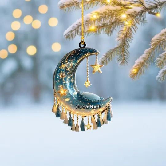 Discover 2D FLAT Moon and Stars Night Light Ornament, Moon Hanging Decor