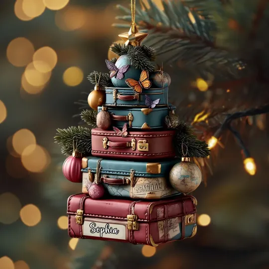 Discover Personalized Travel Suitcase Ornament, Acrylic Or Wood Christmas Tree Decor
