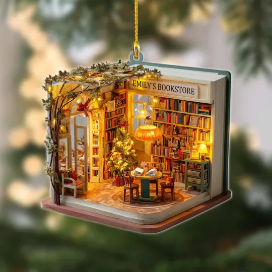 Discover Custom Name Bookstore Ornament, Library Ornament, Book Lover Christmas