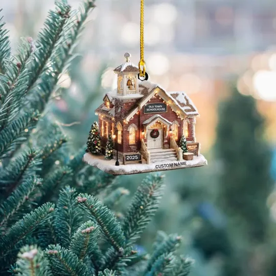 Discover Personalized Christmas Schoolhouse Ornament,Vintage Holiday Decoration