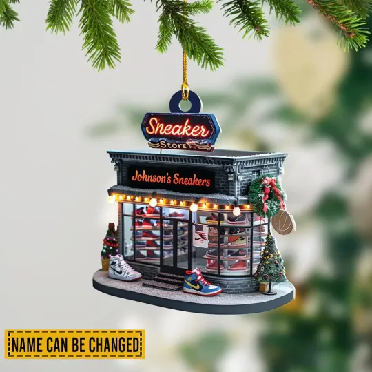 Discover Personalized Sneaker Store Ornament, Custom Name Shoe Shop Christmas Decoration