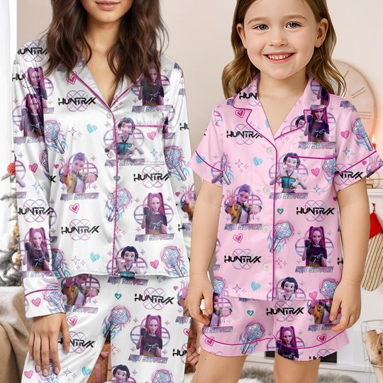 Discover Six Seven 6 7 Meme Kpop Demon Hunters Satin Pajamas, Huntrix Six Seven Meme Pjset for Kid and Adult, Funny 67 Trend Social Media Sleepwear