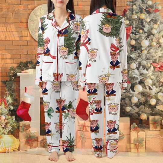 Discover Quiet Quiet Piggy Pajamas Set For Women And Kids, Dancing Pig Kicking Crown Funny Christmas , Anti Trump FDT Matching Xmas Loungewear