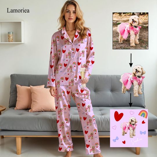 Discover Personalized Family Pajamas, Dog Portrait, Pet Lover Gift, Pajamas Women, Birthday Gift, Pet Portrait Gift, Gift for Her, Gift for Him