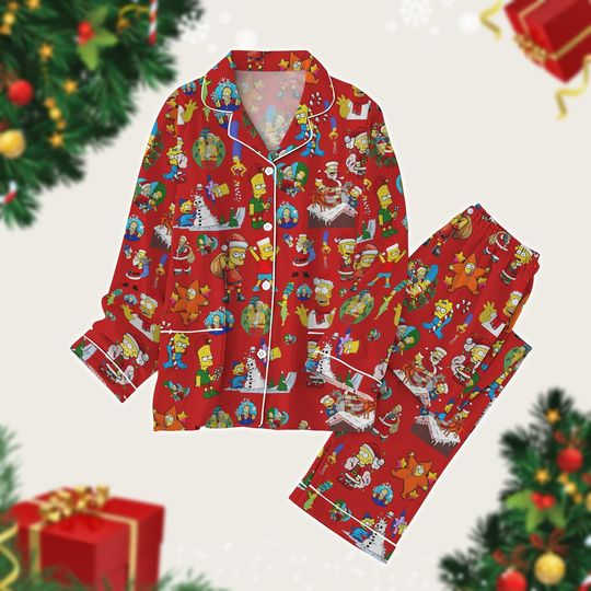 Simpsons Christmas Pajamas Set, Homer Simpson Cartoon Pajamas Family, Xmas Holiday Matching Pjs, Xmas Sleepwear Gift