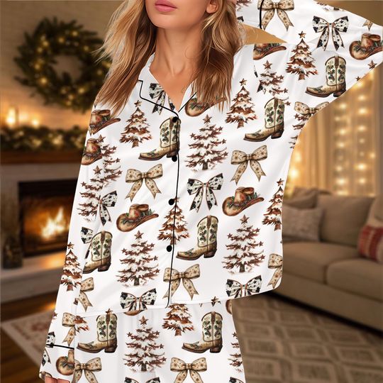 Discover Western Christmas Pajamas, Cowgirl PJs, Womens Holiday PJs Set, Rodeo Christmas Outfit, Cute Holiday Sleepwear Family Matching Pjs