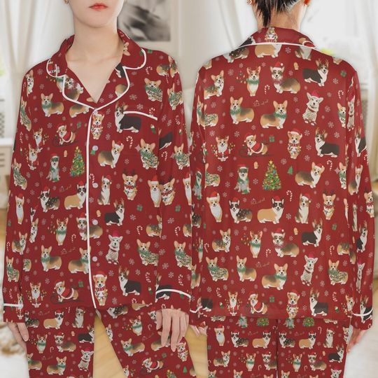 Discover Corgi Dog Christmas All-over Print Satin Pajamas Set, Festive Holiday Pajama Set For Women