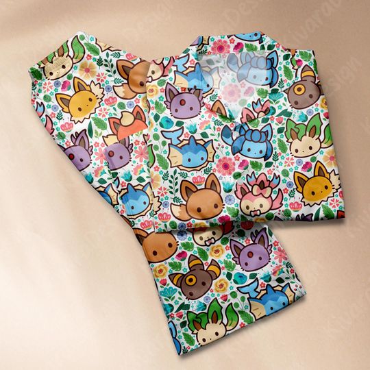 Discover Eeveelutions Pajamas Set Playfully Legendary Evolution Anime Loungewear Polyester Blend Couples Manga Gifts