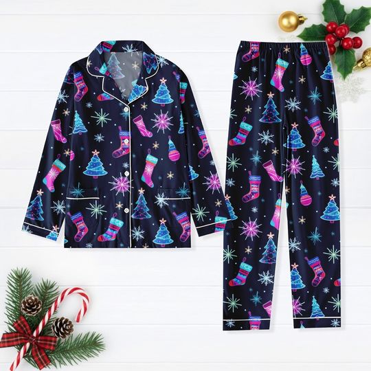 Discover Christmas Neon Lighting Pajamas Set, Christmas Tree Neon Xmas Pajamas, Christmas Gift, Xmas Party